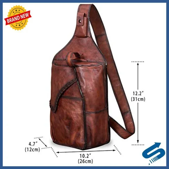Genuine Leather Vintage Sling Backpack Crossbody Bag for iPad Large Daypack